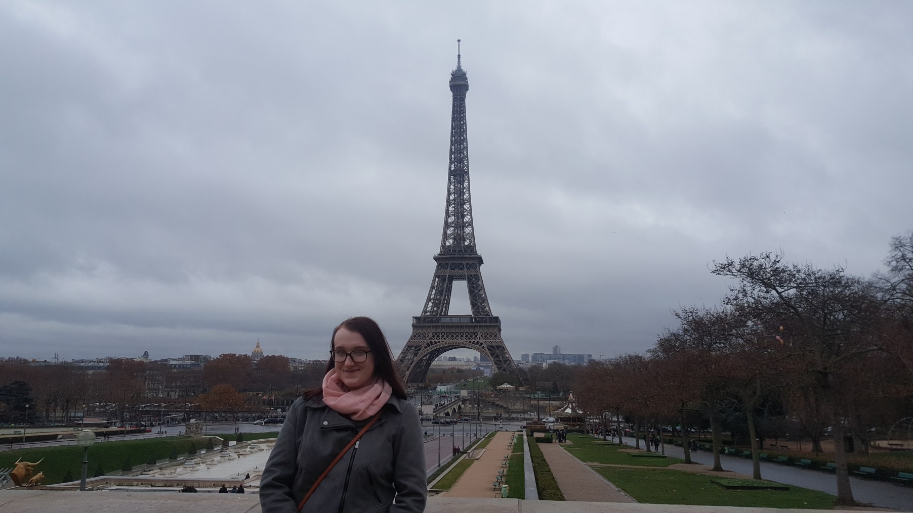 Rebecca Wheildon, a Management with HRM degree student at RGU in front of the Eiffel Tower.