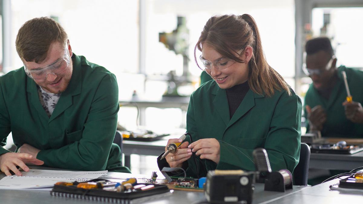 Two Engineering students working in a lab